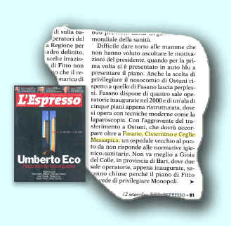 La citazione e la copertina del settimanale L'Espresso