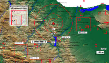 L'epicentro del sisma del 31 ottobre 2002